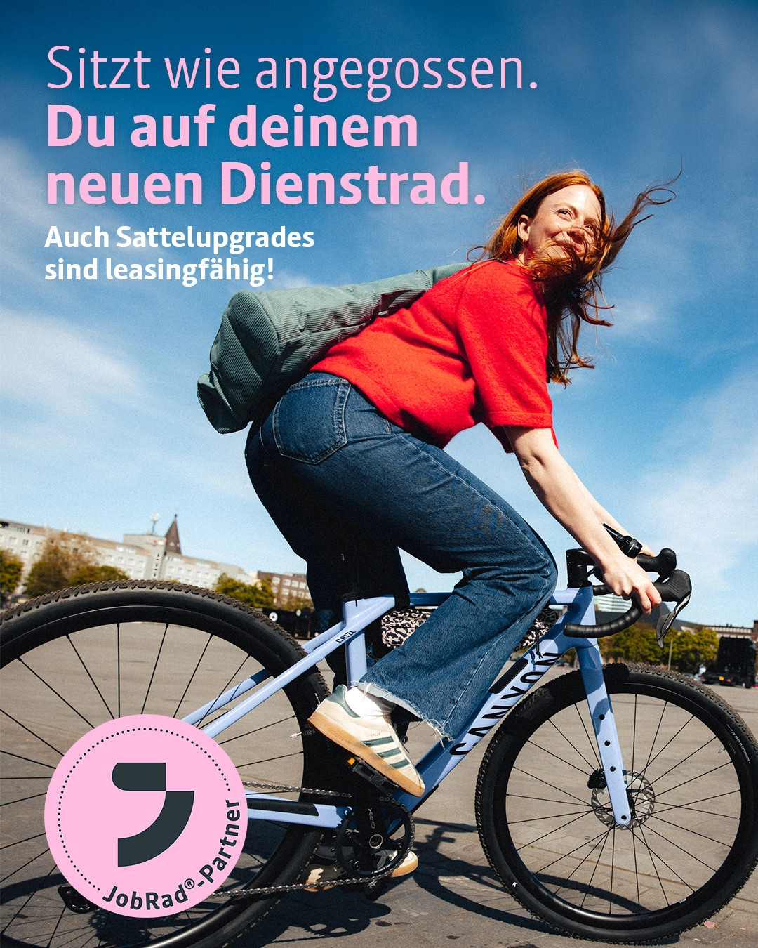 Sitzt wie angegossen: Du auf deinem neuen Dienstrad. Auch Sattelupgrades sind leasingfähig